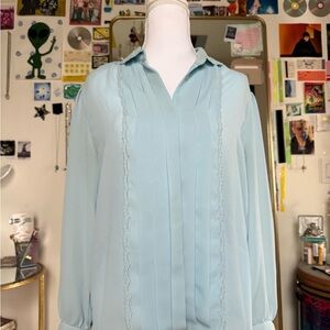 Elegant Vintage Women's Blue Blouse